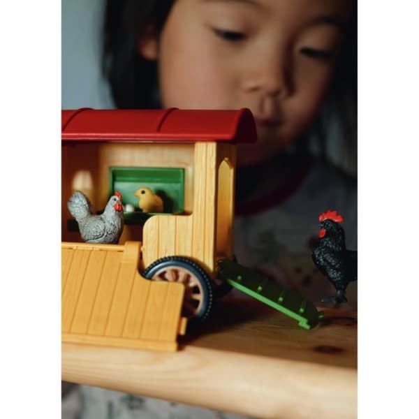 SCHLEICH Mobile Chicken Coop Box - Farm World - Med 1 tupp, 1 kyckling, 1 kyckling och ägg