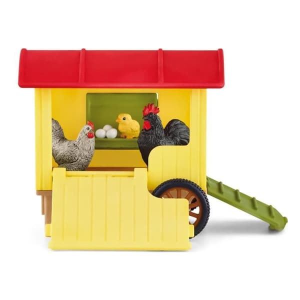 SCHLEICH Mobile Chicken Coop Box - Farm World - Med 1 tupp, 1 kyckling, 1 kyckling och ägg