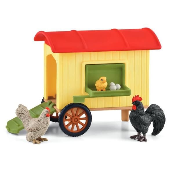 SCHLEICH Mobile Chicken Coop Box - Farm World - Med 1 tupp, 1 kyckling, 1 kyckling och ägg