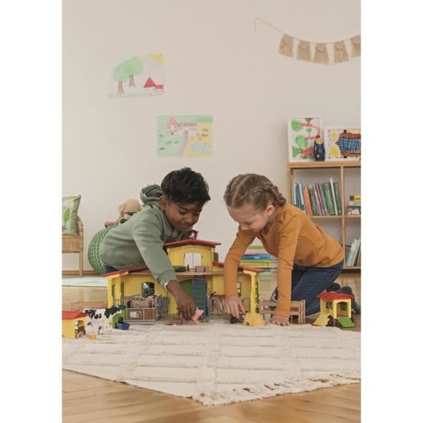 Farm Animal Figurine Set med tillbehör - 92 delar Pedagogisk Farm Box Set med ko, häst, gris och