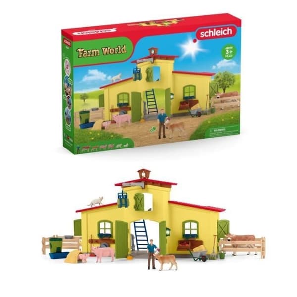 Farm Animal Figurine Set med tillbehör - 92 delar Pedagogisk Farm Box Set med ko, häst, gris och