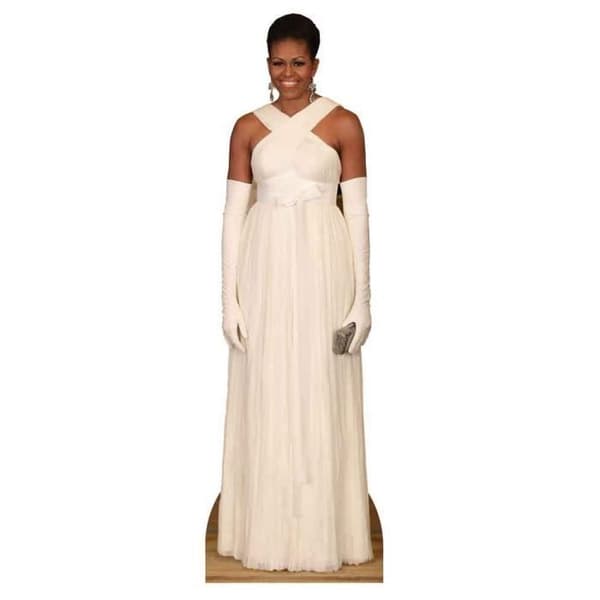 Kartongfigur - Michelle Obama - Lång vit klänning - 189 cm