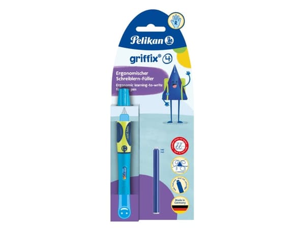Pelikan griffix, Blå, Påfyllning med bläckpatronssystem, Blå, Plast, Rostfritt stål, Högerhänt