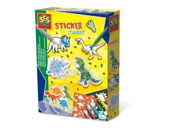 SES Creative Sticker maker dinosaurs, Håndverkssett for barn, 5 år, Fotoark kartong, Flerfarget