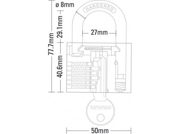 50mm padlock, with shackle, anti-slip pin, x3 key, external