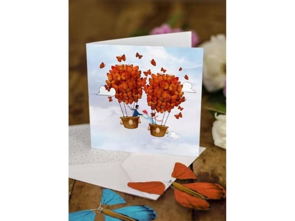 Large card with 2 butterflies Wedding Bride and Groom balloons