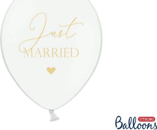 Party Deco Hääilmapallot, Just Married, valkoinen, 30 cm, 50 kpl yleismaailmallinen