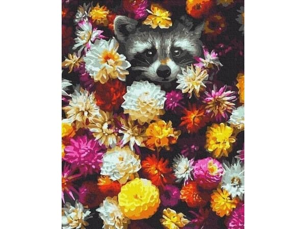 Painting by numbers - Raccoon in flowers 40x50 cm