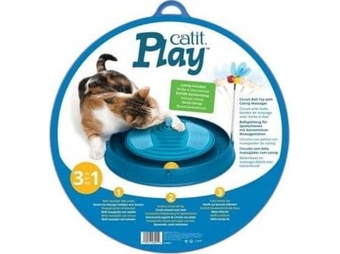 Catit Tor Play 'n Scratch med massageapparat och kattmynta, 4 x 36 x 39,5 cm, blå
