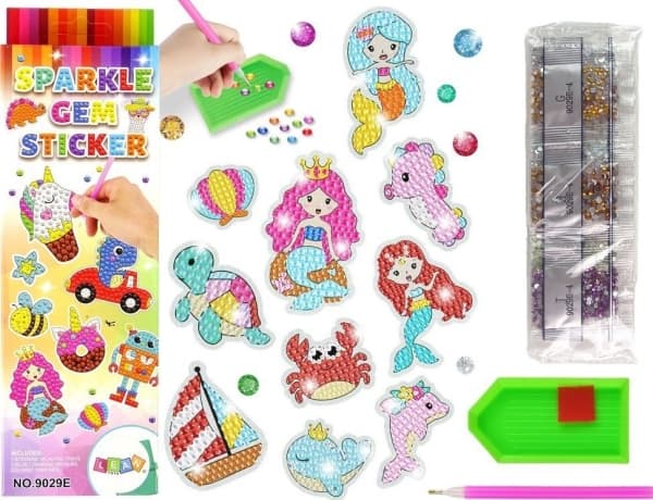 LeanToys diamantbroderiklistermärken Havsvärldens djur mosaik