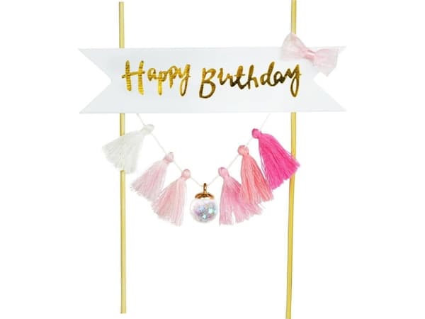 Arpex Happy Birthday kakedekorasjon - rosa en størrelse dusker