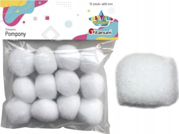 Polyesteri pom poms 12kpl valkoinen