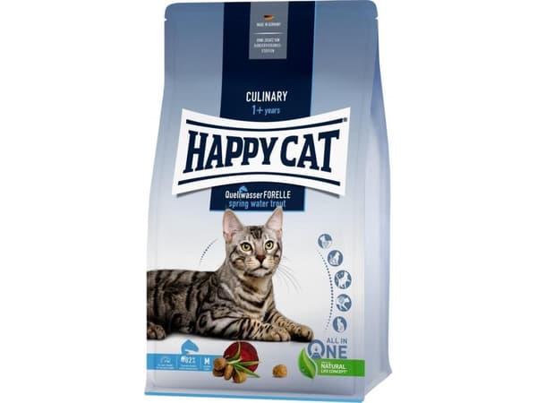 Happy Cat Culinary Spring Water Trout, tørrfôr, for voksne katter, ørret, uten kylling, 300 g, pose
