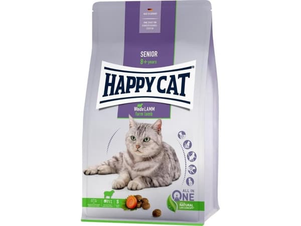 Happy Cat Senior Farm Lamm, torrfoder, för katter över 8 år, lamm, 300 g, påse