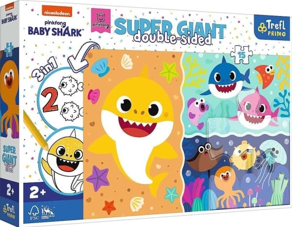 Puzzle dwustronne 15el SUPER GIANT 3w1 Mały rekin / Baby Shark 42004 Trefl