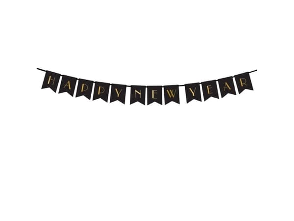Happy New Year guirlande, sort og guld