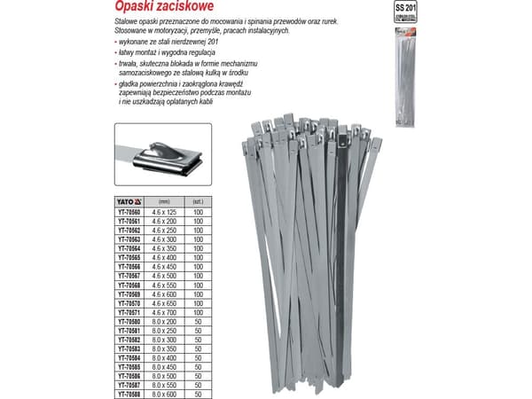Toya `Clip 8.0x350mm, 50kpl pakkaus ruostumatonta terästä SS201