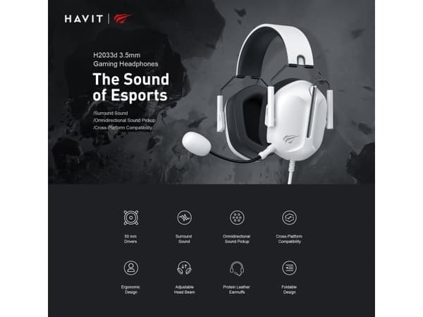Havit H2033D Gaming Kulaklik Beyaz, Kaapeli ja langaton, Peli, Kuulokkeet, Valkoinen