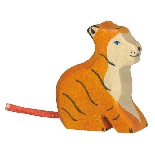 HOLZTIGER träfigur Liten tigersittande