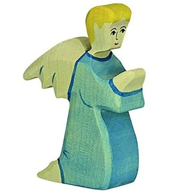 Ängelfigur 2 Blå HOLZTIGER - Handmålad träfigur