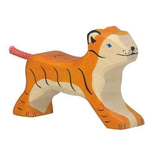 Statyett - HOLZTIGER - Liten vandrande tiger - Handmålad träleksak