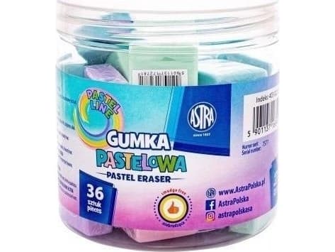 Kvadratiskt radergummi pastell 28x28mm (36st) ASTRA