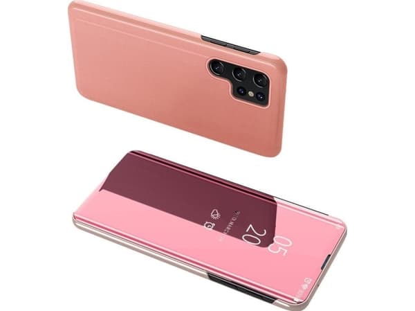 Hurtel Clear View Case-deksel til Samsung Galaxy S23 Ultra deksel med klaff rosa