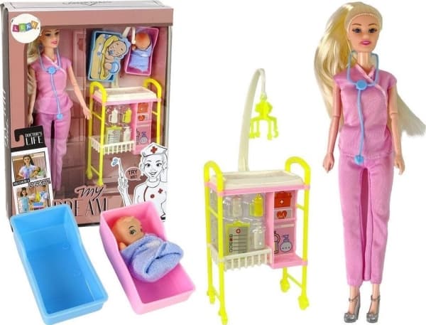 LeanToys Baby Doll lääkäri pitkät hiukset tarvikkeet