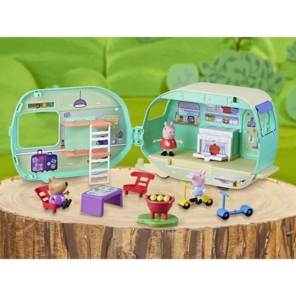 Peppa Pig, Peppas husvagn med 3 figurer och 6 tillbehör, förskoleleksaker för flickor och pojkar från 3 år och uppåt
