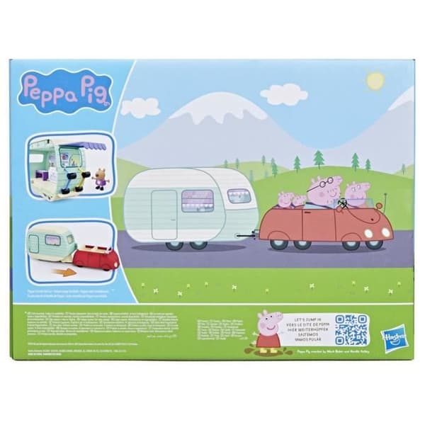 Peppa Pig, Peppas husvagn med 3 figurer och 6 tillbehör, förskoleleksaker för flickor och pojkar från 3 år och uppåt
