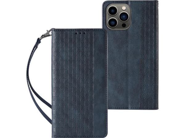 Hurtel Magneettihihna Kotelo iPhone 14 flip kansi lompakko mini lanyard jalusta sininen sininen