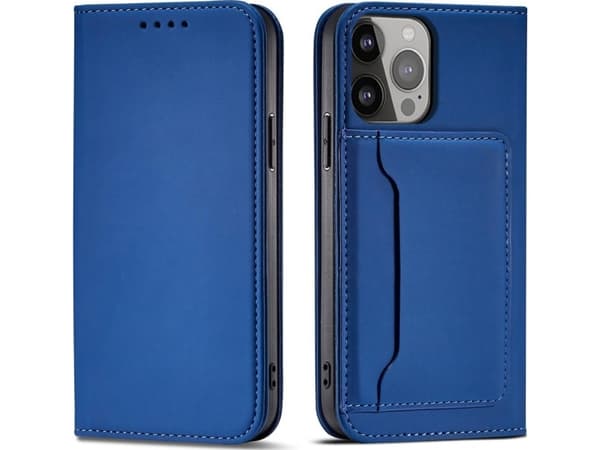 Hurtel Magnet Card Case Samsung Galaxy S23 Ultra tapauksessa läppä lompakko jalusta sininen