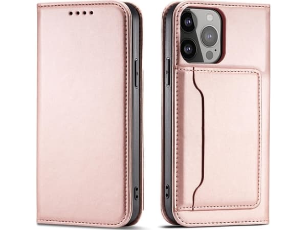 Hurtel Magnet Kortfodral Samsung Galaxy S23 Ultra fodral med klaff plånbok stativ rosa