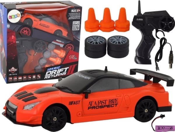 LeanToys kauko-ohjattava urheiluauto R/C 1:24 oranssi vaihdettavat pyörät