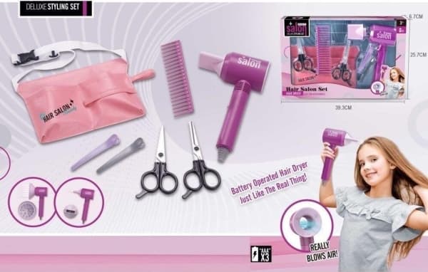 Hairdresser set with battery operated hair dryer