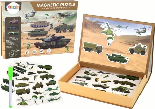 LeanToys pedagogiske magnetiske puslespill med landkrigstema