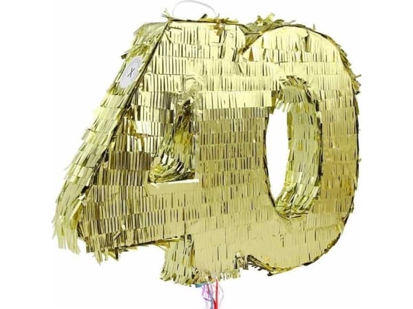 Numero 40 metallinen kultainen folio piñata 50x40cm