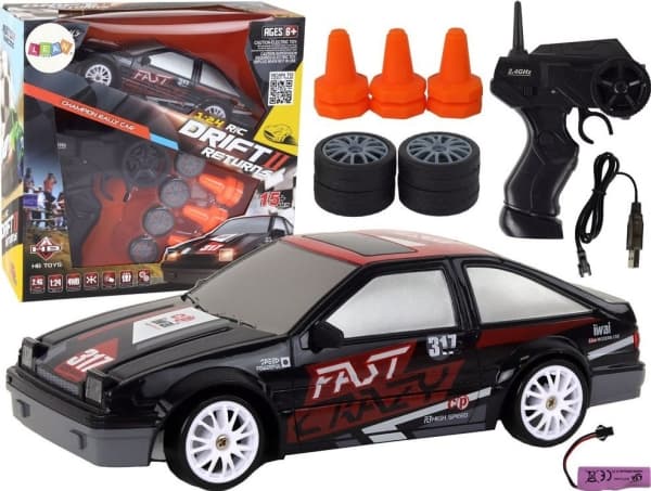 LeanToys Fjärrstyrd sportbil R/C 1:24 sort Utbytbara hjul