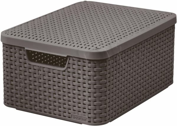 Curver Kurv med lokk Rattan Style M mørkegrå