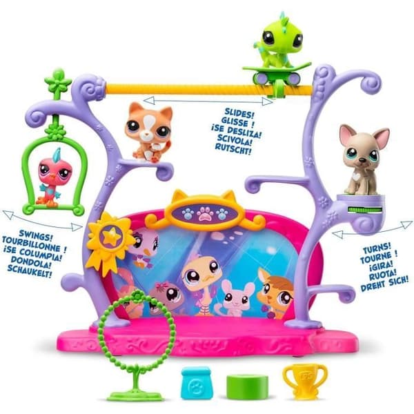 BANDAI - Littlest Pet Shop - Pets Got Talent Playset - Lekset med 2 djur, inredning och tillbehör - BF00558