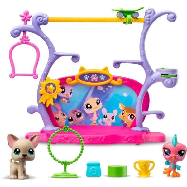 BANDAI - Littlest Pet Shop - Pets Got Talent Playset - Lekset med 2 djur, inredning och tillbehör - BF00558