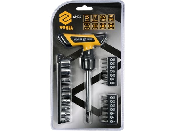 Vorel Ratchet screwdriver with interchangeable bits 25 pcs. (65105)