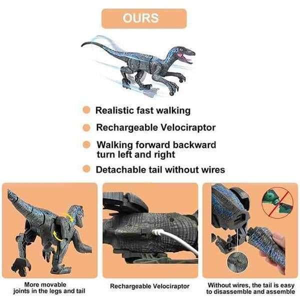 Fjärrstyrd dinosaurie på flykt leksak - BOROFONE - Grå - Ljud- och ljussimulering - Inomhus och utomhus