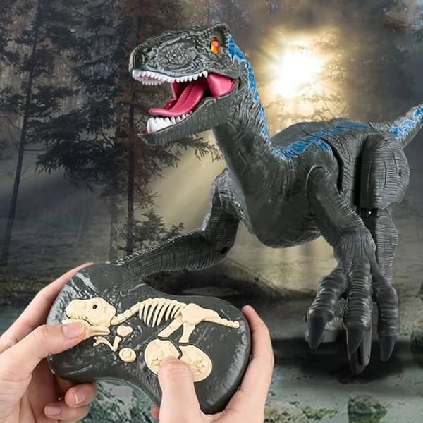 SHOP-STORY - VELOCIRAPTOR: Dinosaurie med fjärrkontroll med ljus och ljud - Grå