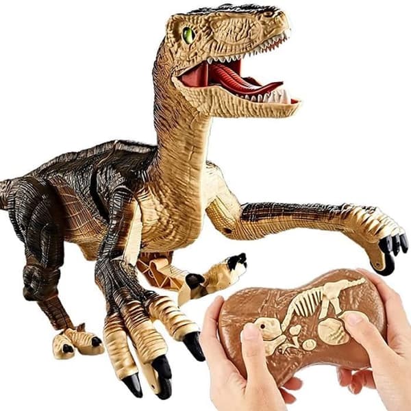 SHOP-STORY - VELOCIRAPTOR: Dinosaurie med fjärrkontroll med ljus och ljud - Brun