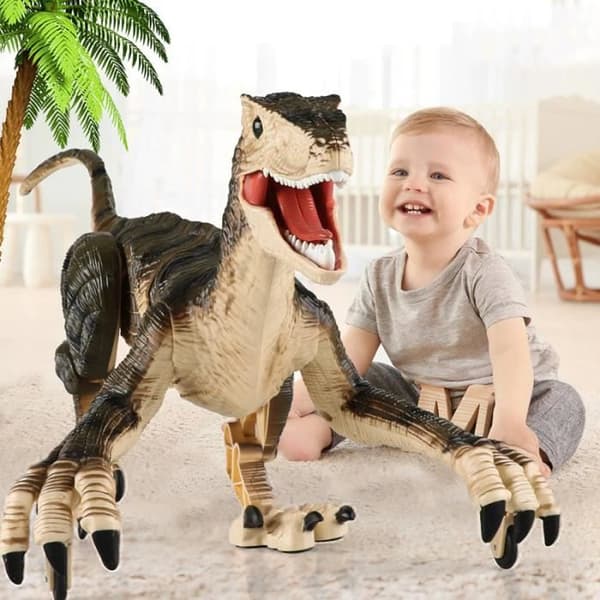 SHOP-STORY - VELOCIRAPTOR: Dinosaurie med fjärrkontroll med ljus och ljud - Brun