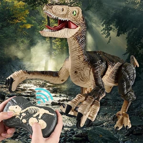 SHOP-STORY - VELOCIRAPTOR: Dinosaurie med fjärrkontroll med ljus och ljud - Brun