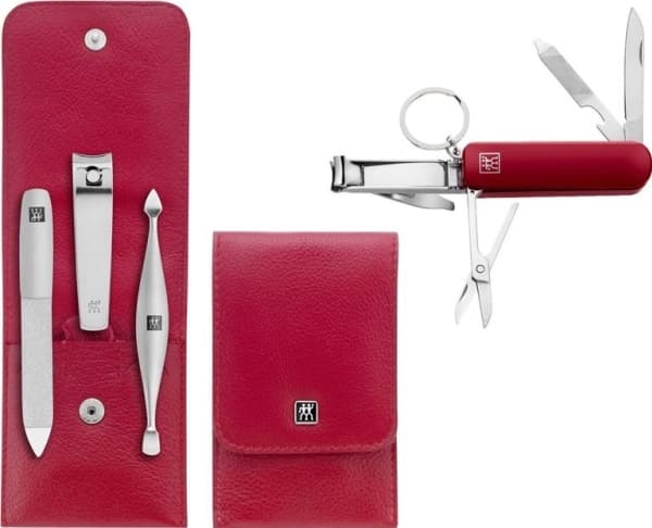 Zwilling travel - punainen nahkalaukku, 4 kpl
