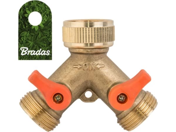 Bradas T-stycke med GW 3/4" till 2x GZ 3/4" kulventiler i mässing BR-2234 BRADAS 4634