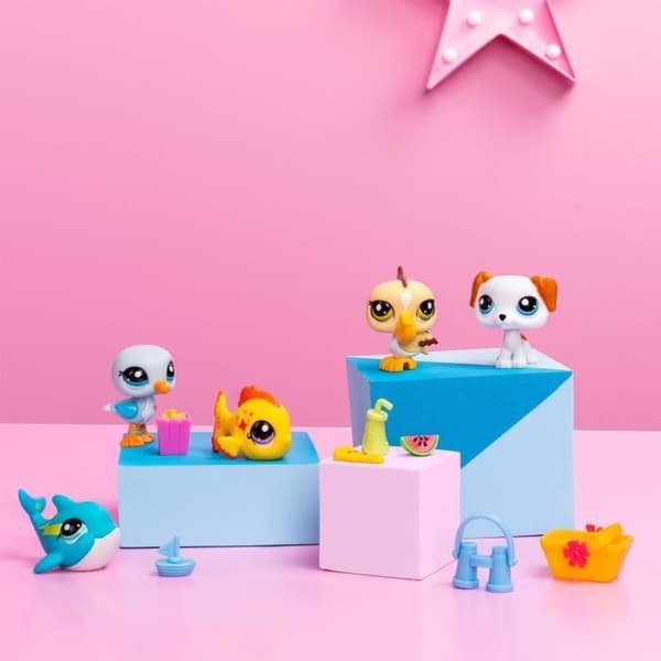 BANDAI - Littlest Pet Shop - Collector Set Beach Theme - 5 djur och tillbehör - BF00517